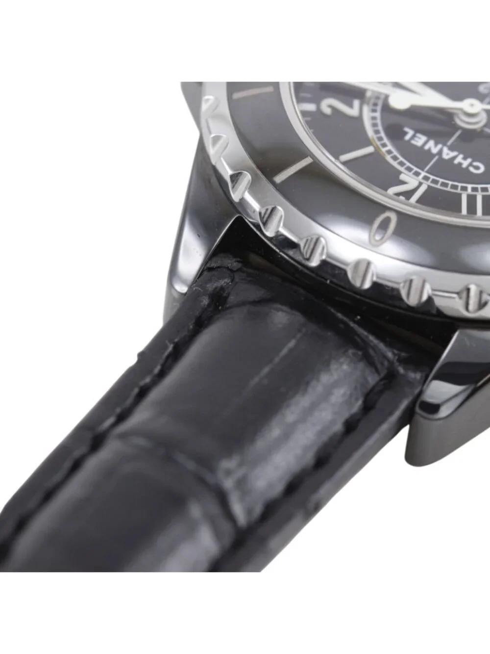 Chanel 33 Ceramic Leather Quartz Analog Display Black Dial Watch